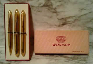 Vintage Windsor Boxed Gold Tone Set Of 3 - Fountain Pen,  Mechanical Pencil