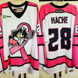 Hache 2014 - 15 Portland Pirates Pink In The Rink Breast Cancer Game Worn Jersey