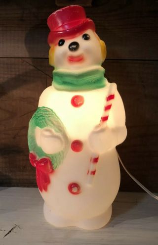Vintage 1968 Empire Plastic Blow Mold Light Up Snowman 13”