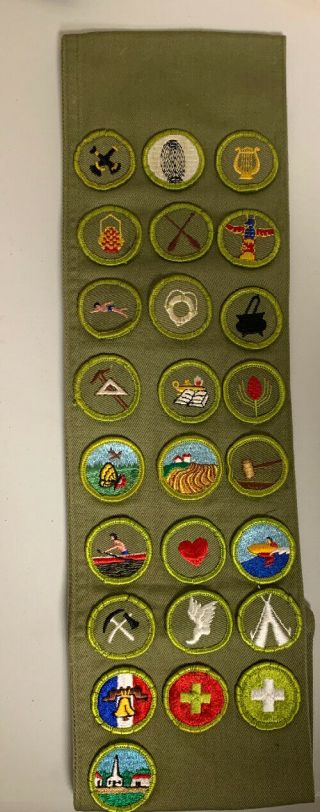 Vintage Boy Scout Merit Badge Sash With 20,  Merit Badges