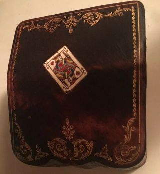 Vintage Gilt Tooled Leather Playing Cards Storage Case Box