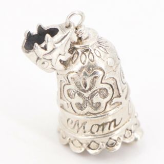 Vtg Sterling Silver Engraved Mom Filigree Ornate Jingle Bell Pendant Rings - 11g