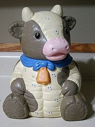 Vintage Sitting Cow With Bell Cookie Jar