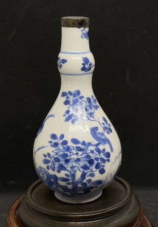 Antique Chinese Kangxi Porcelain Blue And White Bottle Vase