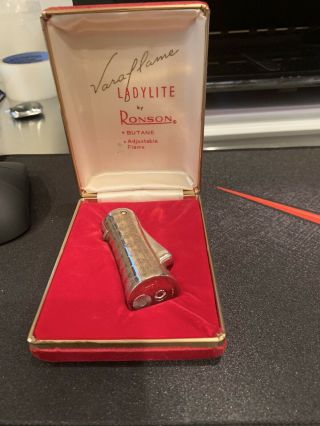 Vintage Ronson Varaflame Ladylite Butane Lighter With Case