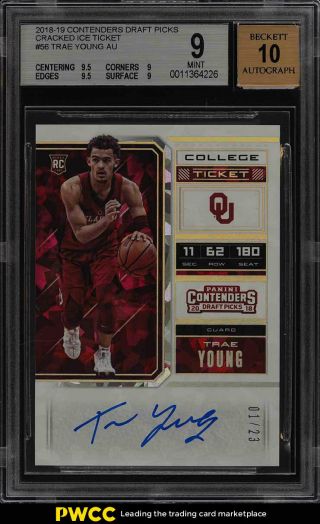 2018 Panini Contenders Cracked Ice Trae Young Rookie Rc Auto /23 Bgs 9 Mt (pwcc)