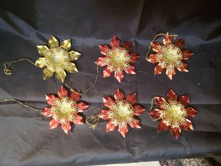6 Vtg German Tin Stampings Filigree Flower Christmas Ornaments - 2 1/2 " Across