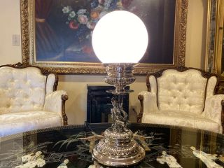 Spectacular Large Marked Spanish Sterling Silver 925 Electric Table Lamp.