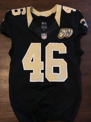 Ken Crawley Game Worn Saints Jersey With 50 Year Patch