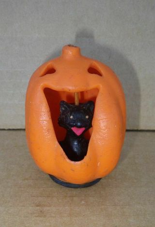 Vintage 1960s? Gurley Jack O Lantern W/ Black Cat Pumpkin Candle Unburned