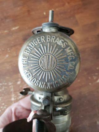 Antique Badger Brass Solar Bicycle Jeweled Kerosene Bike Lamp c1890s Attachable 2