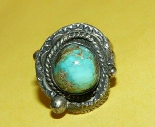 Old Pawn Vtg Native American Navajo Sterling Silver W/ Turquoise Ring Size 5.  5