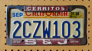 Vintage Chrome Metal License Plate Frame S&j S & J Chevy Chevrolet Cerritos Ca