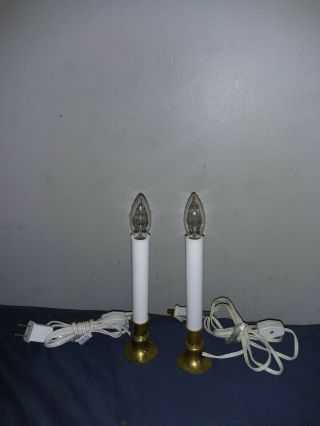 2 Vtg Electric Solid Brass Candlesticks Candles Christmas Window 9 "