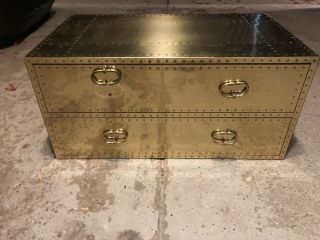 Vintage Brass Clad Storage Chest Mid Century Trunk Coffee Table Sarreid Ltd.