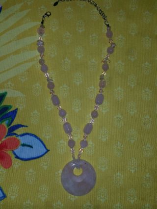 Vintage Oriental Pink Rose Quartz Pendent With Glass Beaded Necklace.