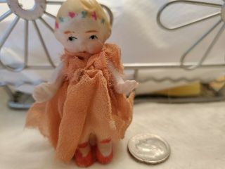 Sweet Face Antique Miniature Bisque Doll With Headband 2 - 1/2 " Japan,