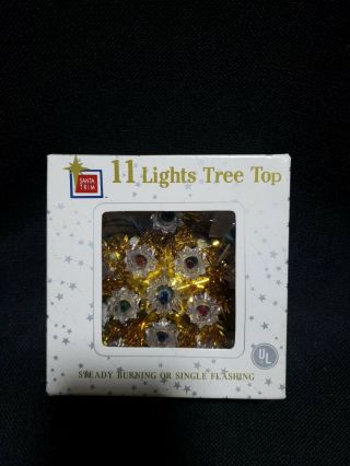 Vtg 11 Lights Gold Tinsel Star Tree Topper Santa Trim