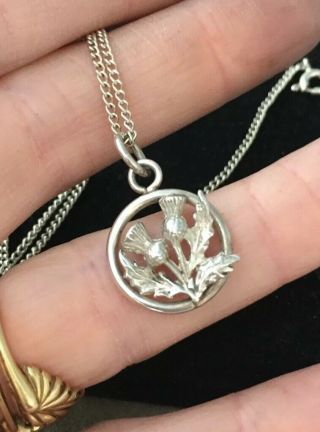 Vintage Jewellery Fabulous Sterling Silver Scottish Thistle Pendant And Chain