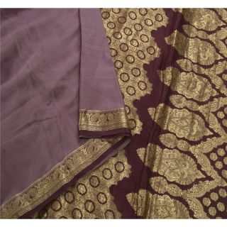 Sanskriti Vintage Purple Saree 100 Pure Silk Woven Sari Craft Zari Fabric