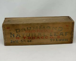 Vintage Drummond Tobacco Wooden Box Natural Leaf St Louis With Lid