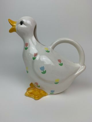Vintage Ceramic Enesco Flower Duck Creamer Water Pitcher Kitchenware