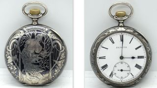 Ultra Rare Alphonse Mucha - Georges Favre - Jacot Zenith Silver Pocket Watch