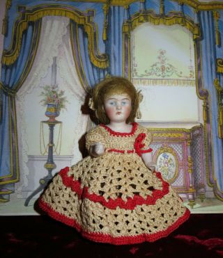 Sweet 5 1/4 " Antique German Kestner All Bisque Girl Doll With Fancy Shoes