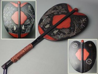 Japanese Antique Wood Gunbai Battle Military Leader Samurai Fan Sumo Referee Nr