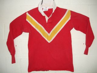 Maxmore Vintage Long Sleeve Rugby Shirt Red With Yellow White Vee 16 Size 44