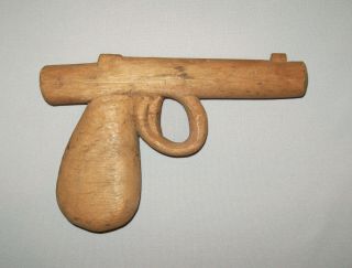 Old Antique Vtg Ca 1930s Folk Art Child ' s Toy Wooden Futuristic Hand Carved Gun 2