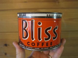 Vintage Bliss Coffee Tin Can Advertising One Pound Coffee Tin Litho B1117