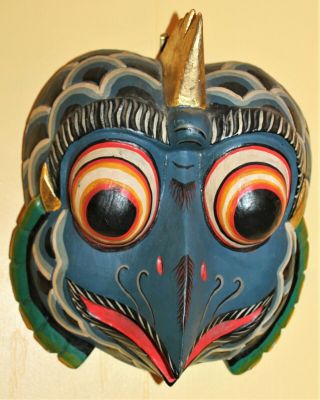 Vintage Bird Bali Mask Wood Hand Carved Painted Wall Art Folk Balinese 10 " X8 "