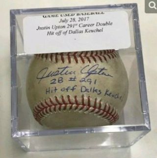 Justin Upton Game Hit Signed & Inscribed " 291st Career Double " Mlb Auth