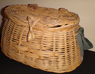 Vintage Wicker Fish Creel Basket With Canvas Strap