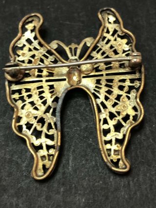 Very Old Antique Vintage Art Deco Multi Color Rhinestone Butterfly Brooch Pin 2