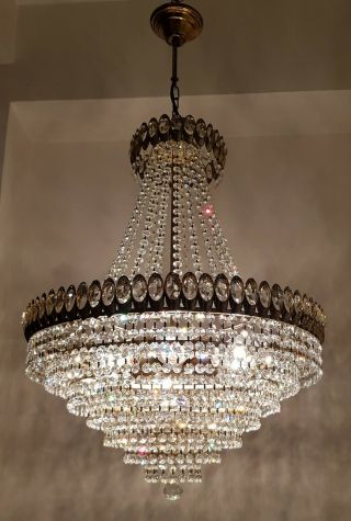 Antique Vintage Brass & Swarovski Crystals French Giant Chandelier Lighting