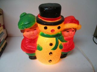 Vintage Blow Mold Christmas Light - Union Snowman With 2 Kids