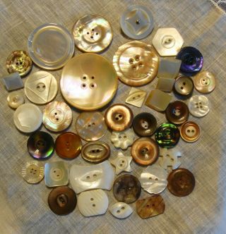 43 Antique Vintage Mother Of Pearl Shell Buttons 7/16 " To 1 1/2 "