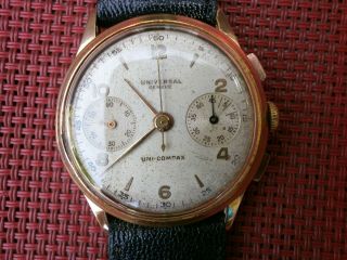 18k Gold Universal Geneve Uni Compax Vintage Chronograph Watch Cal 285 3