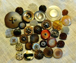 24 Antique Vintage Mother Of Pearl Shell Buttons Metal Shanks 7/16 " To 1 1/8 "