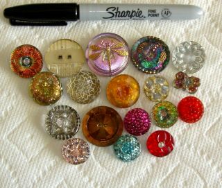 18 Vintage Mirror Back Glass Buttons 3/4 " To 1 1/4 "