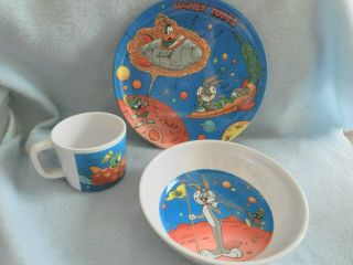 Vintage Looney Tunes Bugs Bunny Daffy Duck & Marvin Set Of 3 Plate Bowl Cup