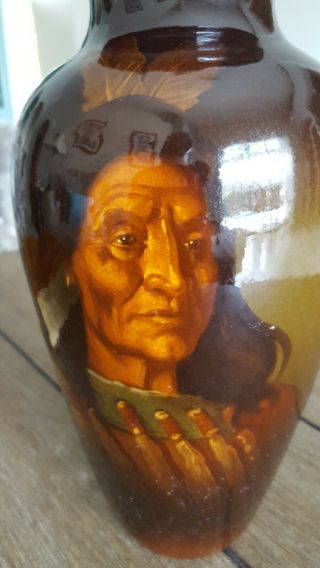 Antique Weller Pottery Louwelsa Hand Painted Native American Chief Portrait Vase