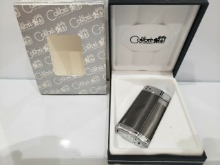 Vintage Colibri Gray Enamel & Silver Tone Lighter / Box