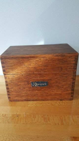 Antique Oak Wood Recipe Card File Box Old Vtg Dove - Tailed Kitchen With Recipes