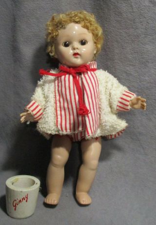 Vintage Clothes For Vogue Ginny Doll - 1955 Red & White Striped Beach Outfit