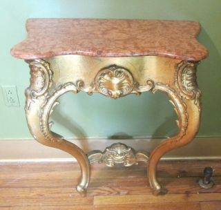 Fine Antique French Hand - Carved Gilt Wood Console Table W/ Marble Top C.  1870