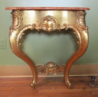 Fine ANTIQUE FRENCH Hand - Carved Gilt Wood Console Table w/ Marble Top c.  1870 2