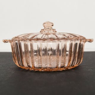 Vintage Pink Depression Glass Candy Dish With Lid - 5.  5 " Wide